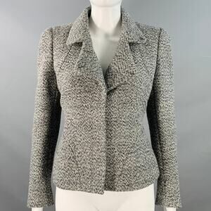 ALEXANDER MCQUEEN Size 4 Grey Black Wool Blend Boucle Single Breasted Jacket